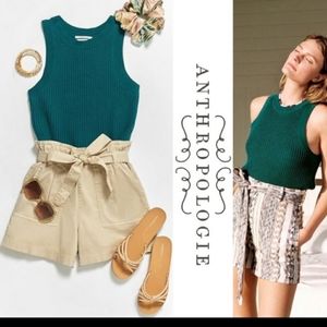 NWT Anthrpologie Quinn Green Sweater Vest Knit Top Sleeveless 100% C…